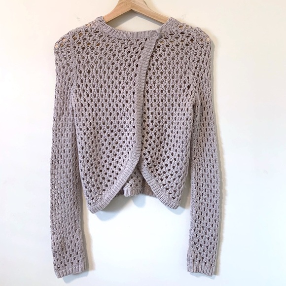 Rebecca Taylor Taupe Open Back Crochet Sweater - Picture 2 of 10